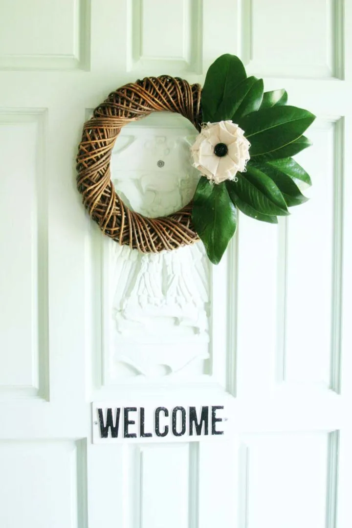 Evergreen Contrast: Magnolia Grapevine Wreath for Fall