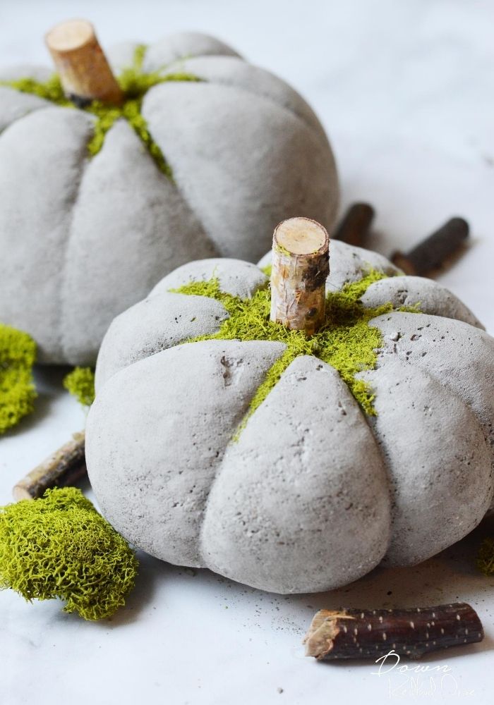 Moss-Topped Concrete Pumpkins
