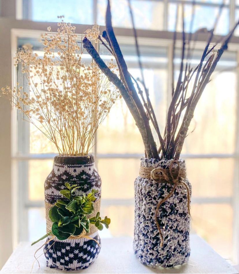 Cozy Crochet Jar Vases: Knit Texture for Winter Warmth