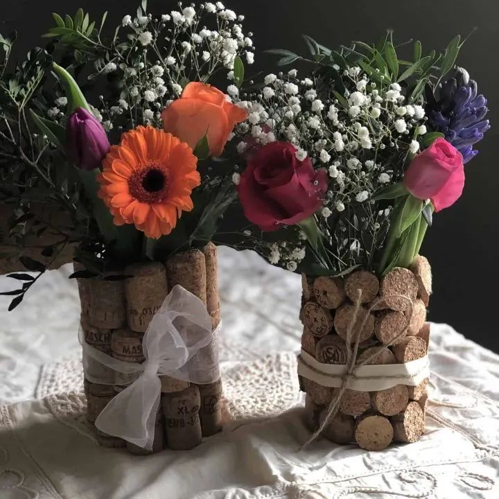 Cork-Wrapped Recycled Centerpiece