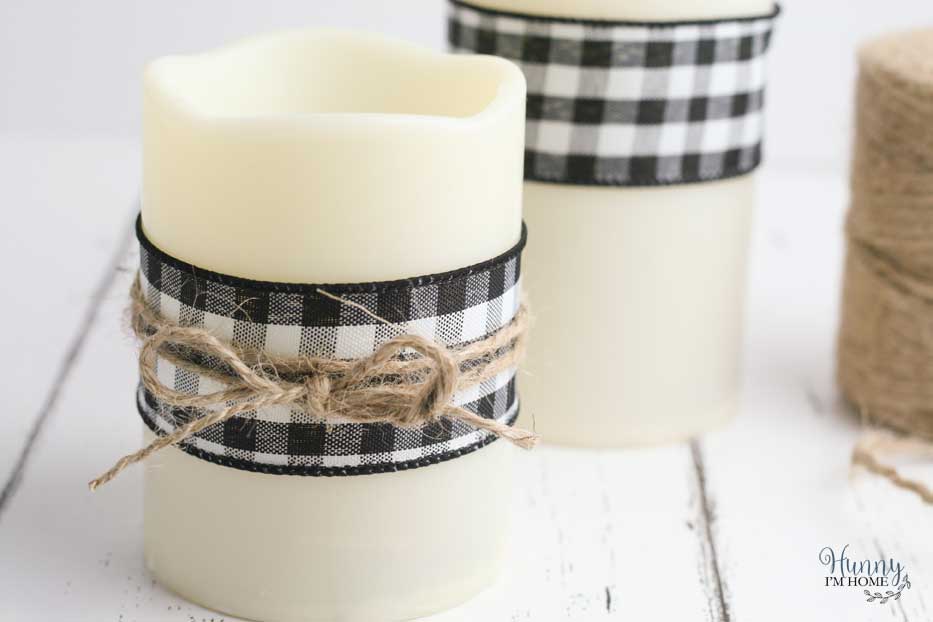 Gingham-Wrapped Farmhouse Candles