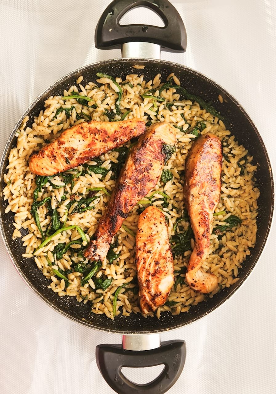 Lemon-Infused One-Pan Salmon and Orzo Skillet