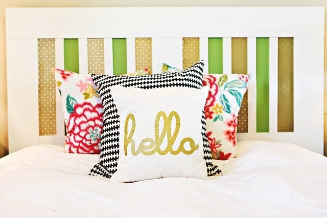Layered Brass Stripe Headboard with Painted Contrast