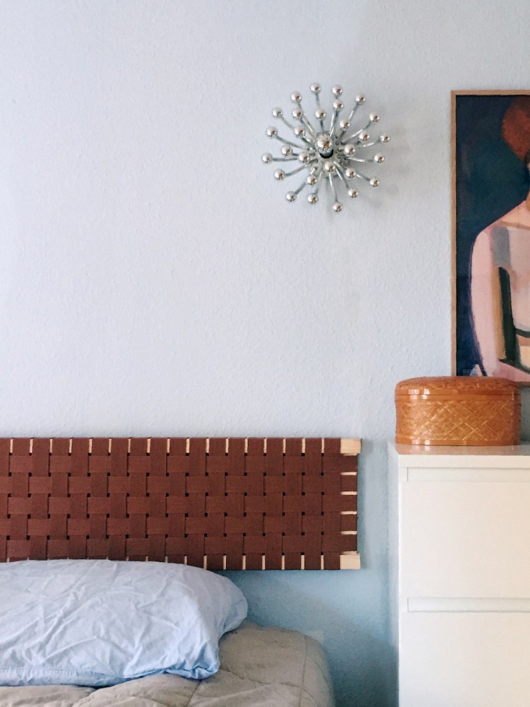 Woven Webbing Headboard Built from IKEA IVAR Frames