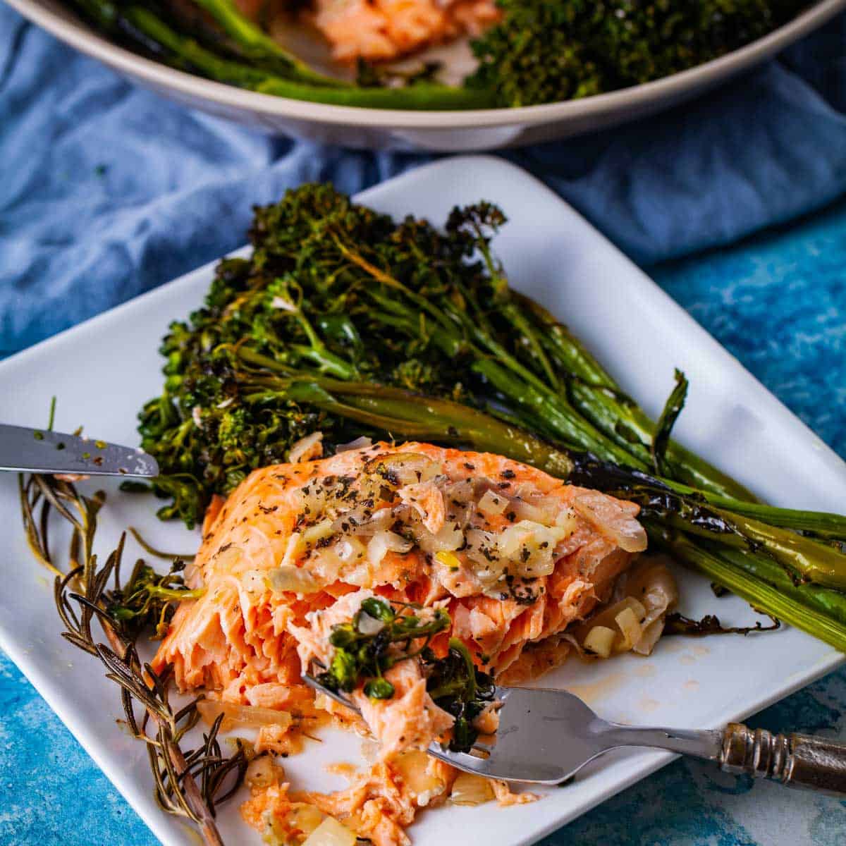 Garlic Herb Butter Salmon with Charred Broccolini