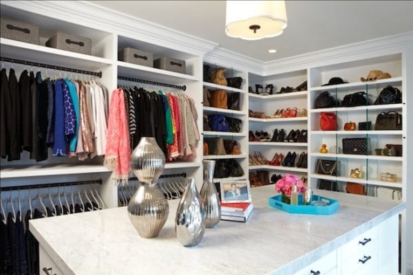 DIY Closet Island with IKEA Expedit Shelving Cubes and a Marble Top