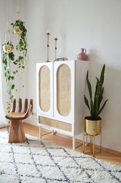 Wicker-Front Coastal Cabinet