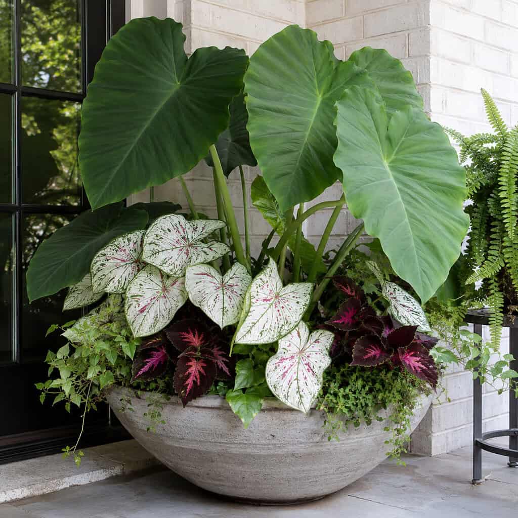 Tropical Statement Pot with Elephant Ear, Caladium, and Coleus