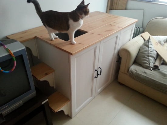Concealed Cat Litter Station Built from IKEA Cabinets