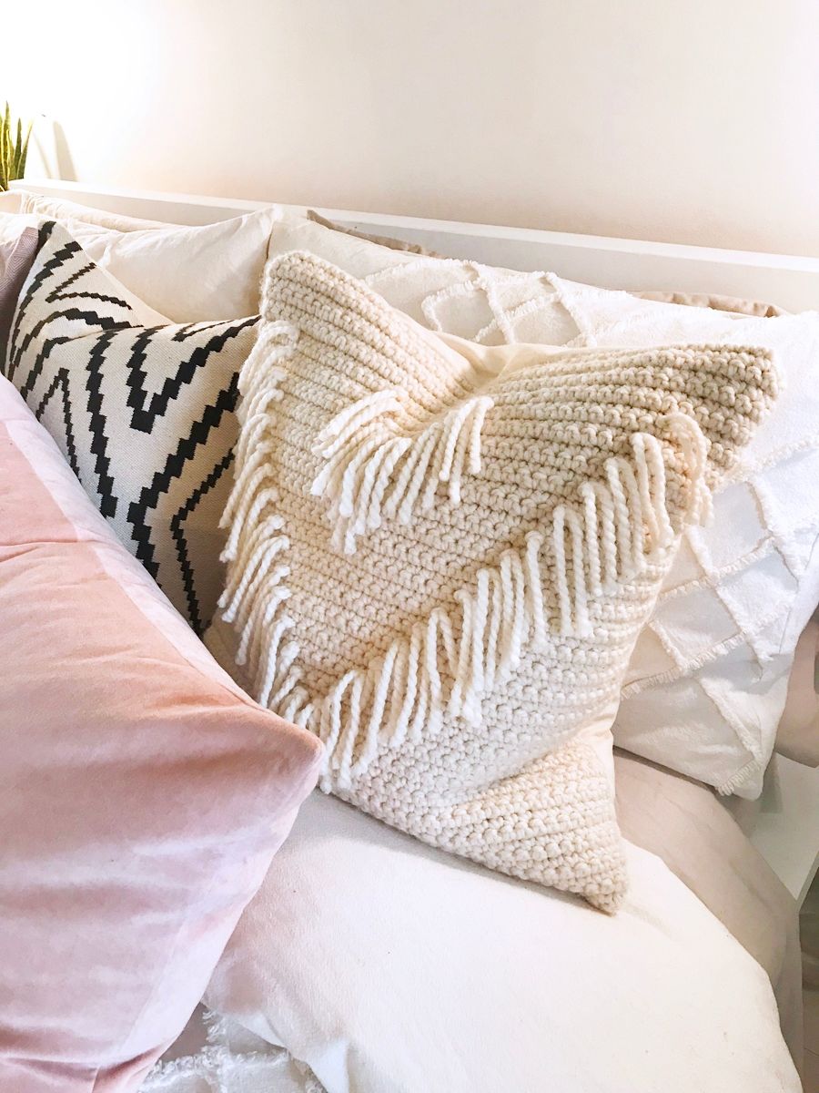 Handcrafted Crochet Cushions with Boho Tassel Flair