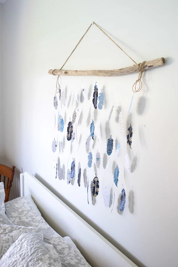 Rustic Driftwood and Paper Feather Wall Hanging