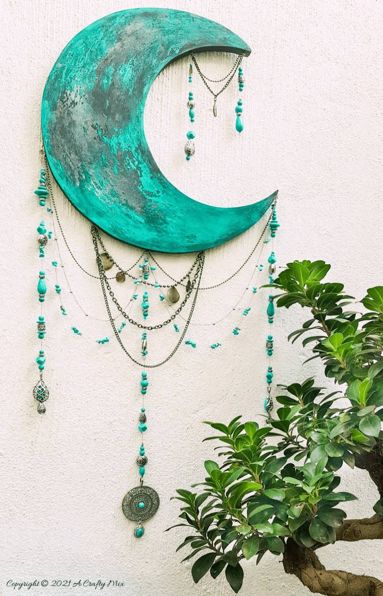 Moonlit Charm: Beaded Half-Moon Wall Accent