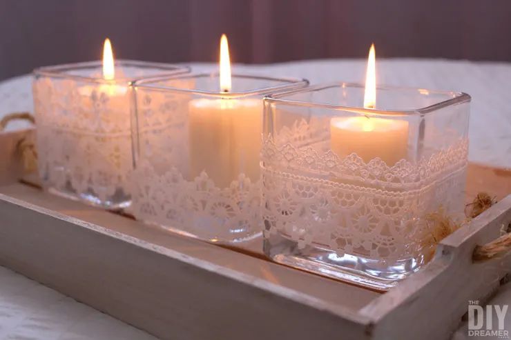 Elegant Lace-Wrapped Candle Jars
