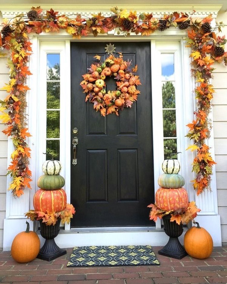 Stacked Gourds and Autumn Foliage