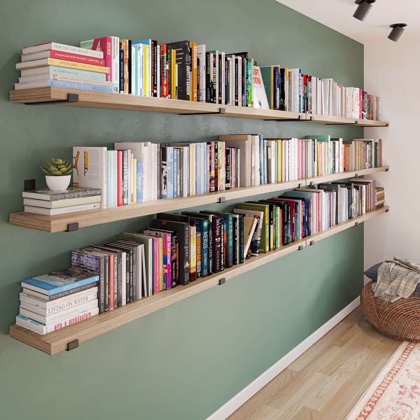 Chic Floating Shelves with Cozy Layered Cushions for a Warm Apartment Nook
