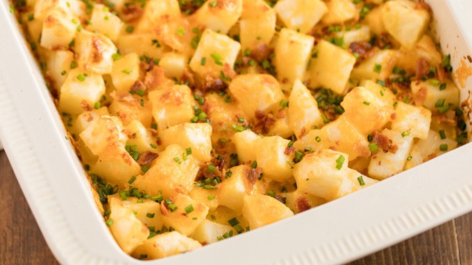 Smoky Crisp-Top Smashed Potatoes with Cheddar and Bacon