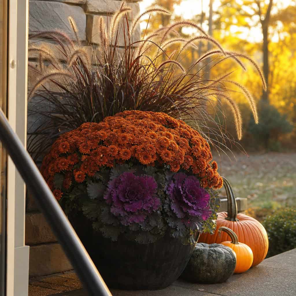 The Autumn Essential: Fountain Grass, Mum, and Ornamental Kale