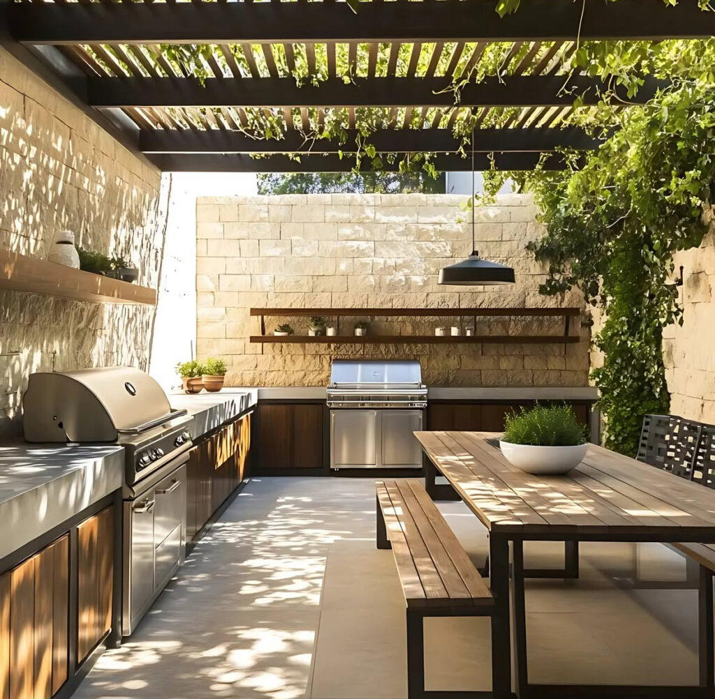 Dine Beneath Vines in a Courtyard Kitchen