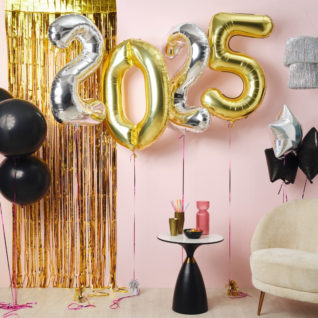 Go Retro with a Shimmer Curtain and Big Numbers