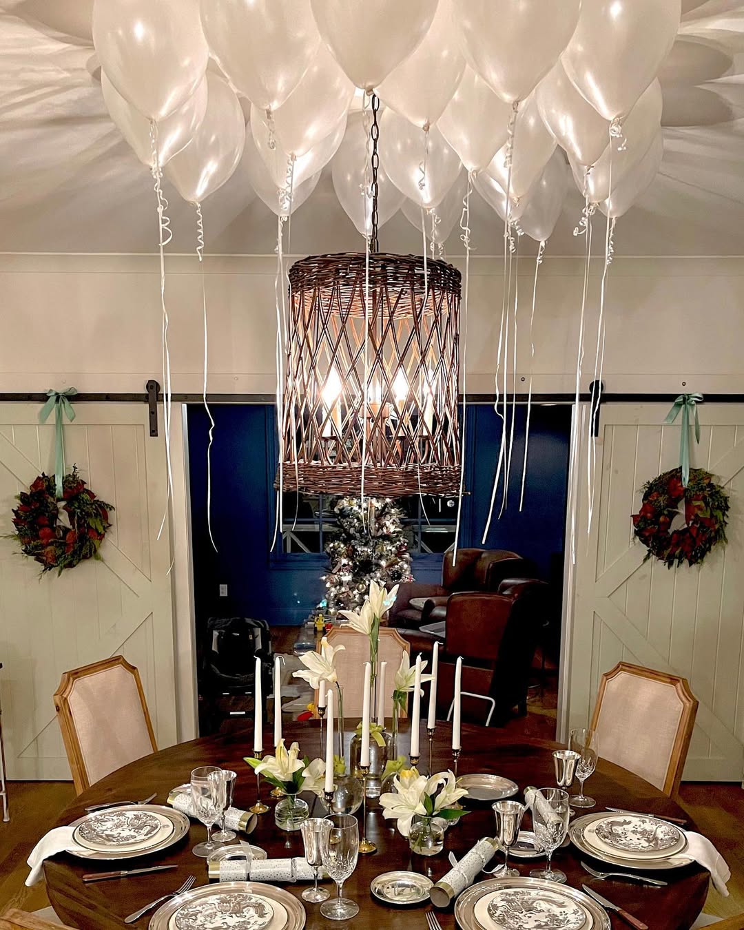 Float a Cloud of White Balloons Above Dinner