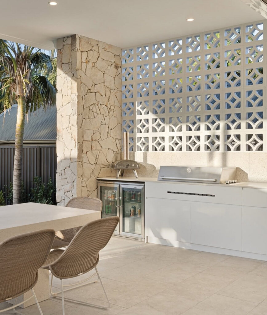 Soften a Lanai With Breezeblock and White Cabinetry