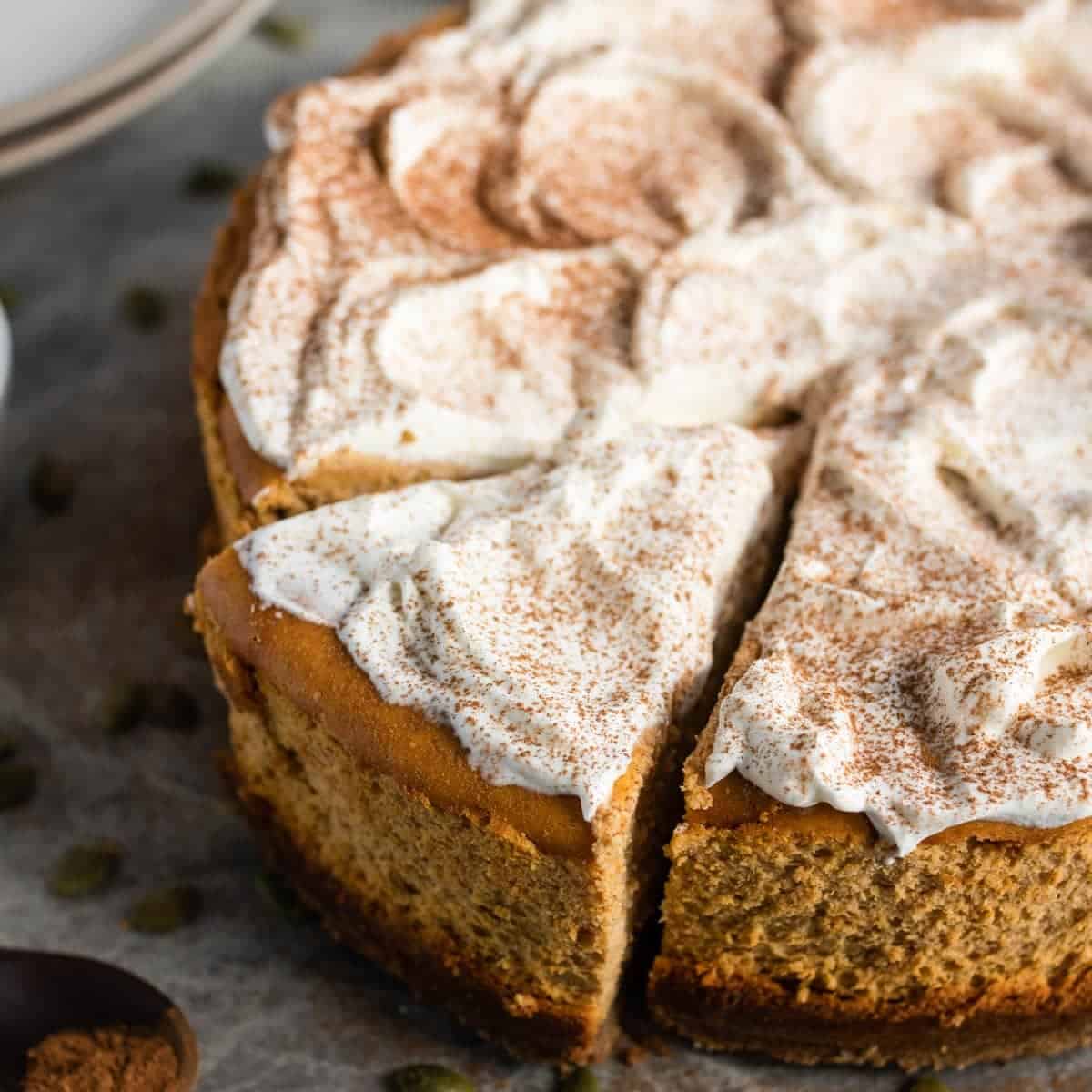 Autumn Harvest Pumpkin Cheesecake With a Rustic Whole Grain Crust