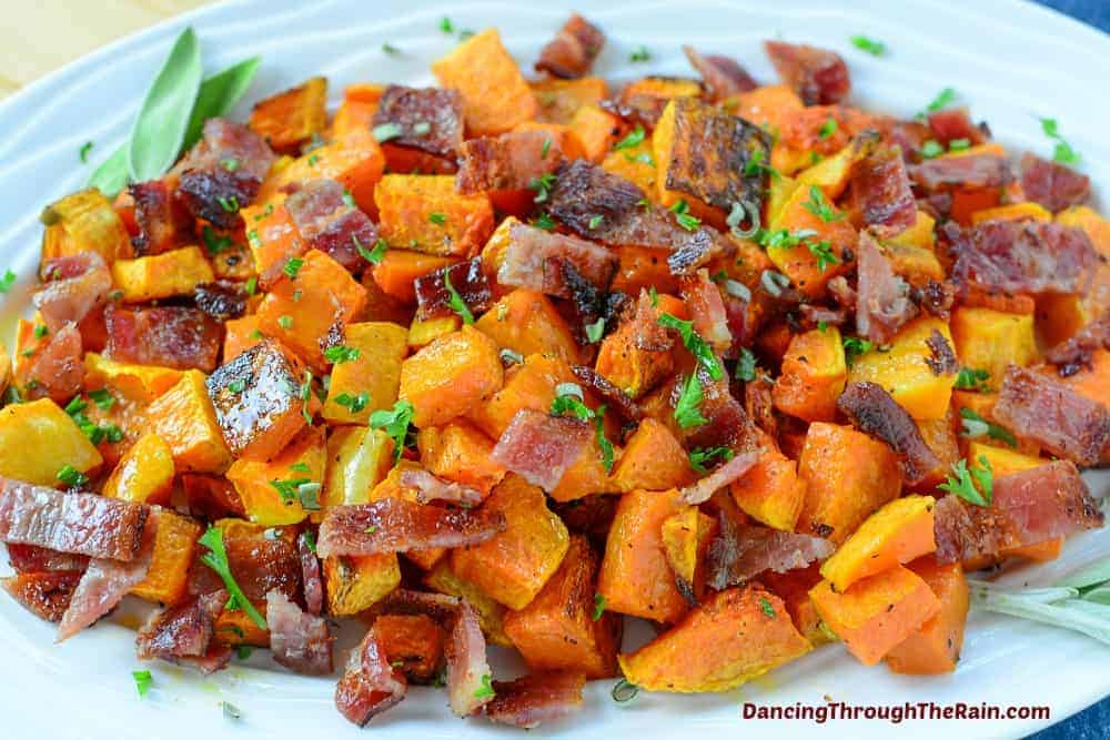 Maple-Sage Roasted Squash with Crispy Bacon & Hazelnuts