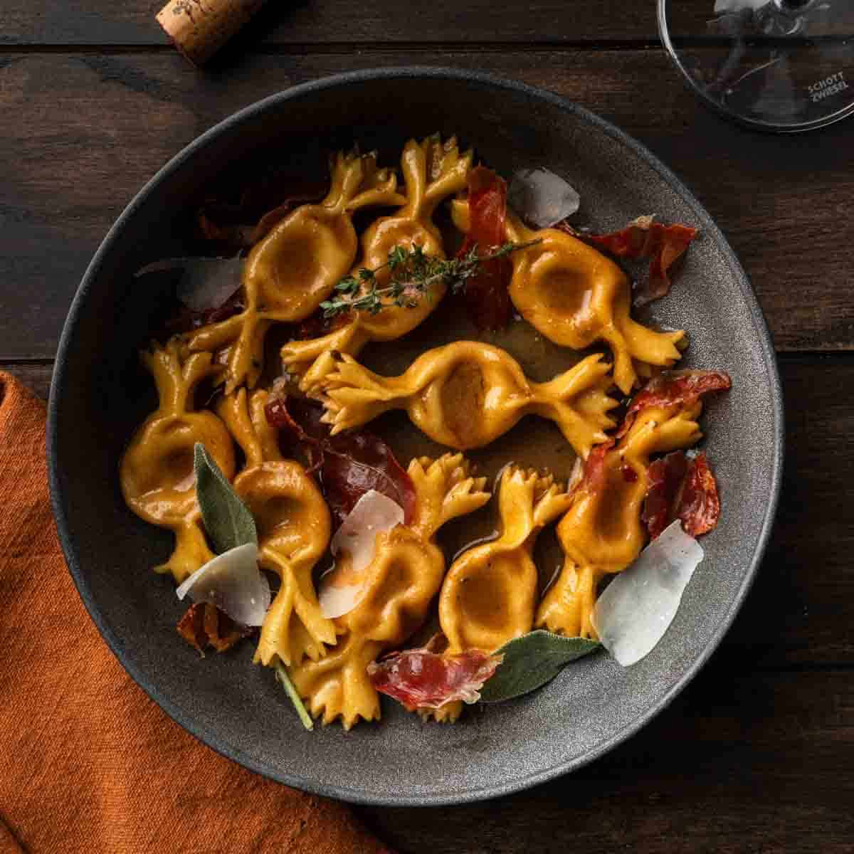 Roasted Sweet Potato Caramelle with Brown Butter and Toasted Pecans