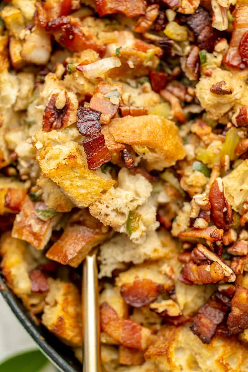 Maple-Sage Sourdough Dressing with Bacon & Pecans