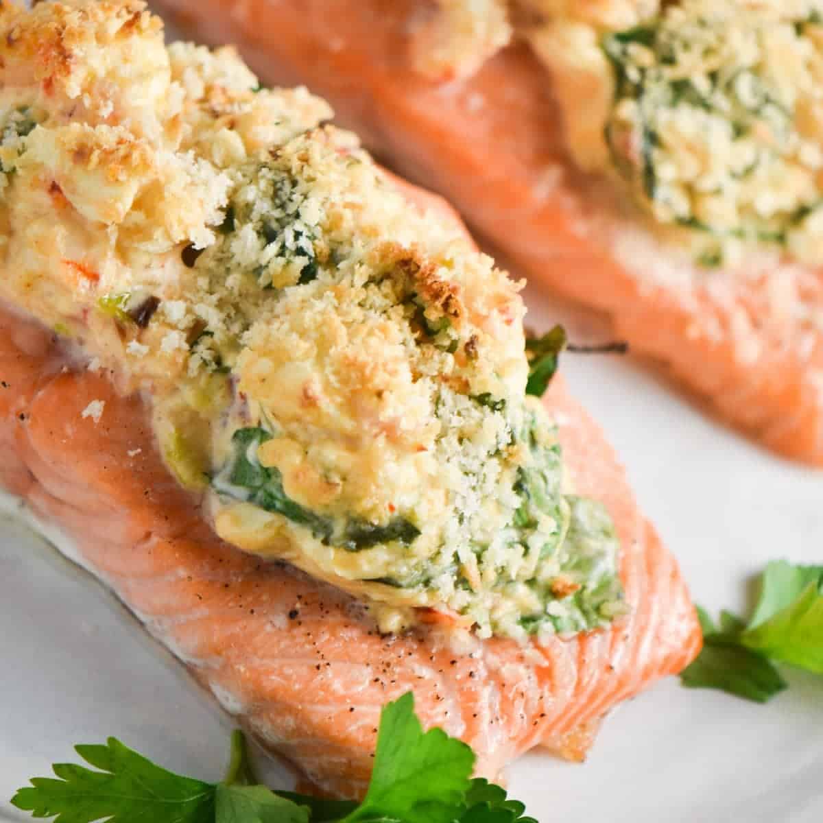 Lemon-Herb Prawn Stuffed Salmon Fillets