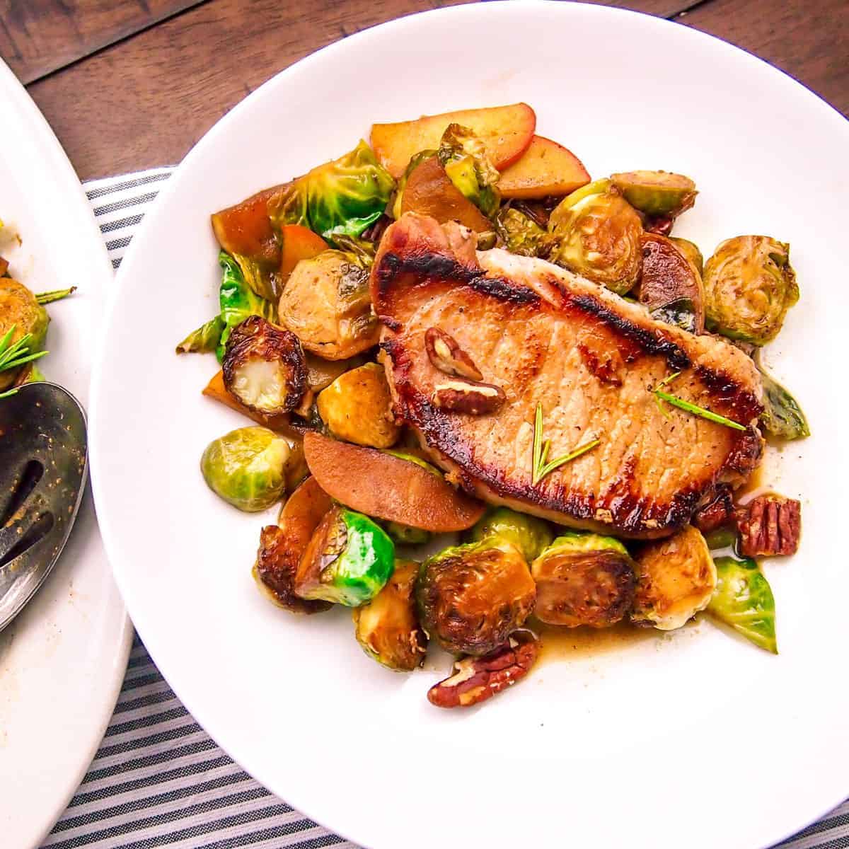 Cider-Glossed Pork Chops with Caramelized Brussels