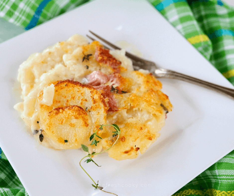 Holiday Potatoes Gratin with Maple-Ham Finish