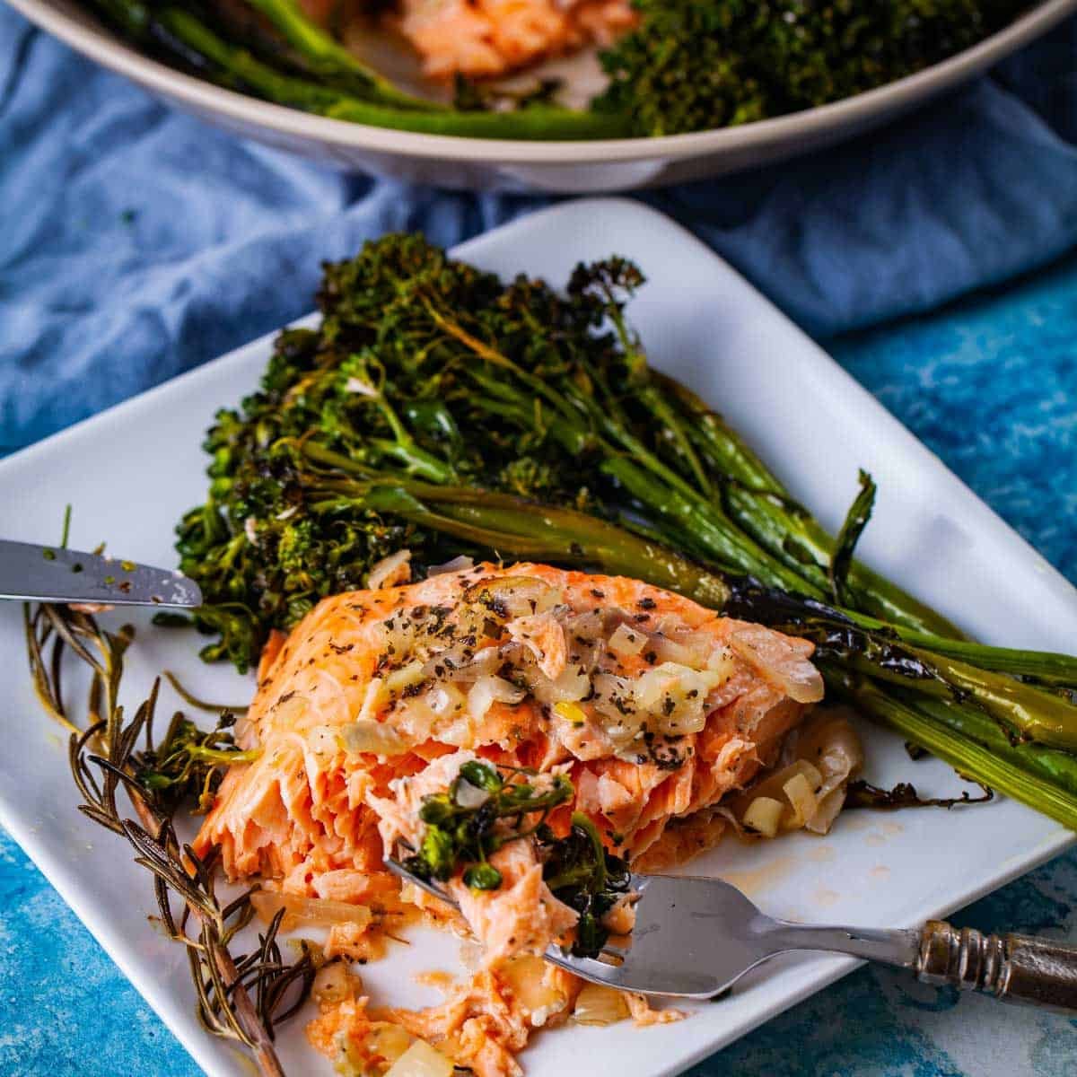 Garlic Herb Butter Salmon with Charred Broccolini