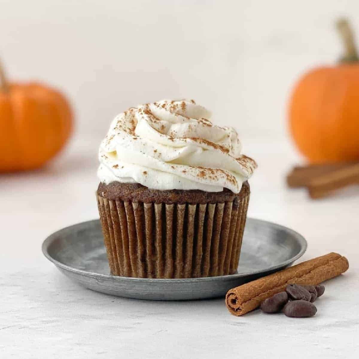 Espresso-Infused Autumn Pumpkin Cupcakes With Whipped Cream