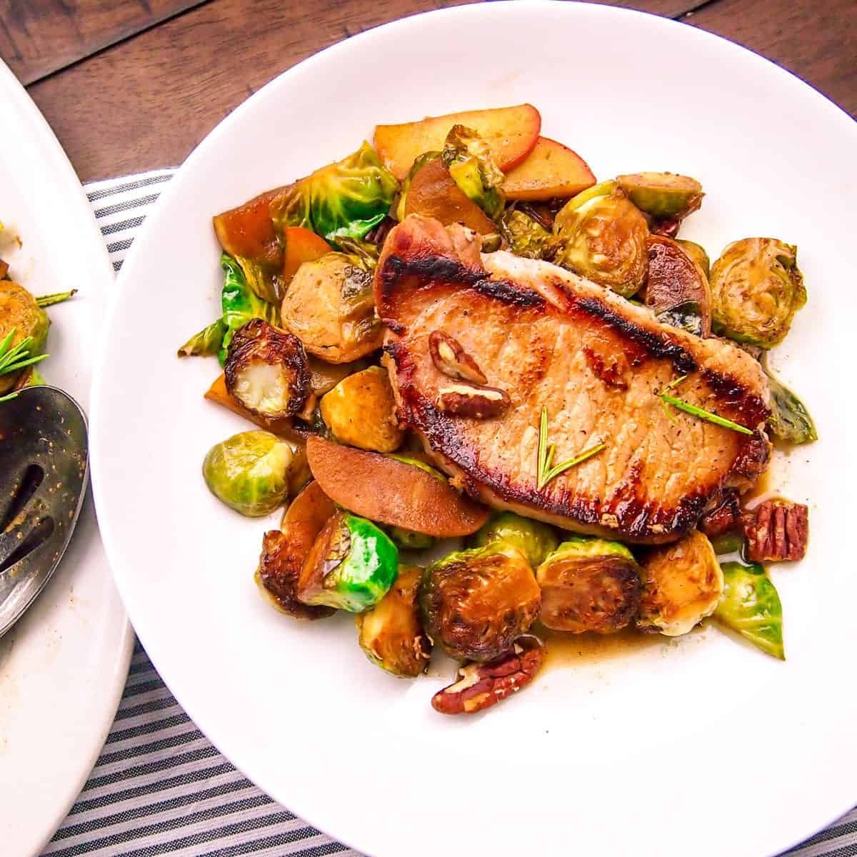 Cider-Glossed Pork Chops with Caramelized Brussels