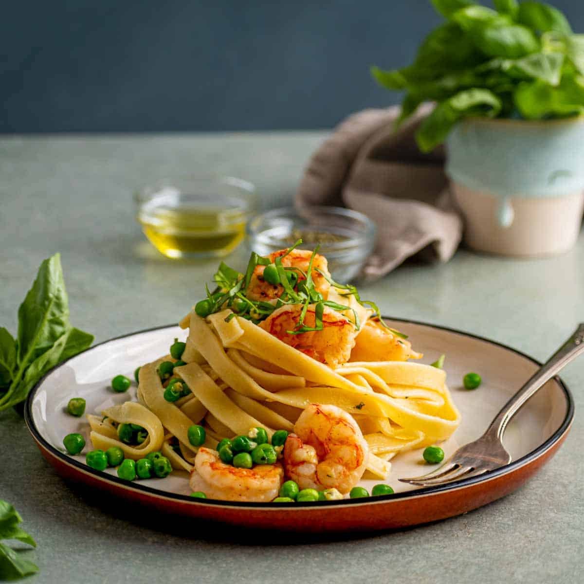 Holiday Citrus-Browned Butter Fettuccine with Roasted Garlic Shrimp