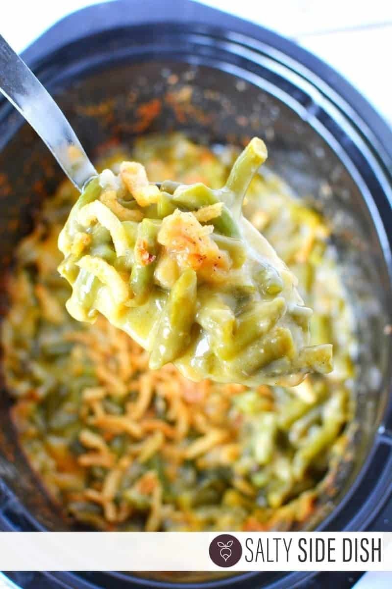 Slow Cooker Crispy Shallot Green Bean Gratin